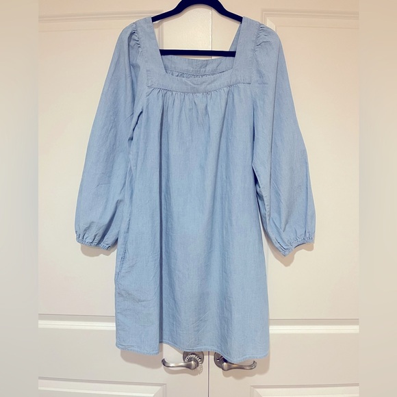 J.Crew NWOT square neck, organic cotton shift dress with pockets size large - Picture 5 of 9